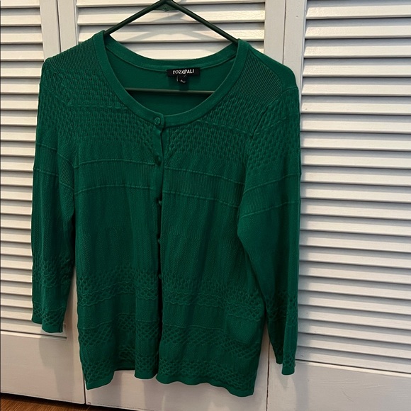 roz & ALI Sweaters - # 0588 + Light Weight Green Button Knit Cardigan